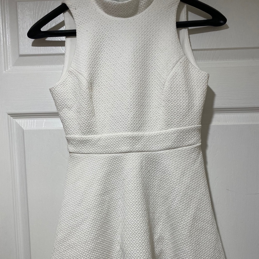 White mock neck flare out dress